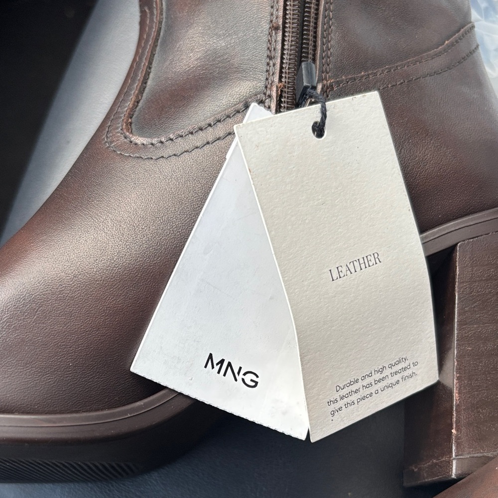 Mango Dark Brown Ankle Block Heel Booties, new with tags - Picture 7 of 9